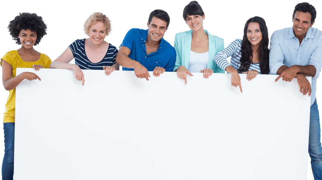 Diverse Team Holding Transparent Sign Displaying Unity