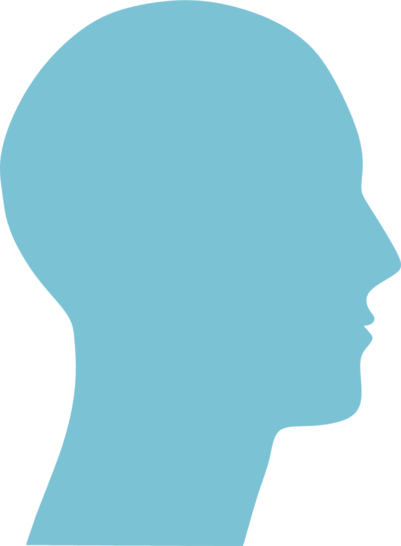 Blue Head Profile Silhouette on Transparent Background