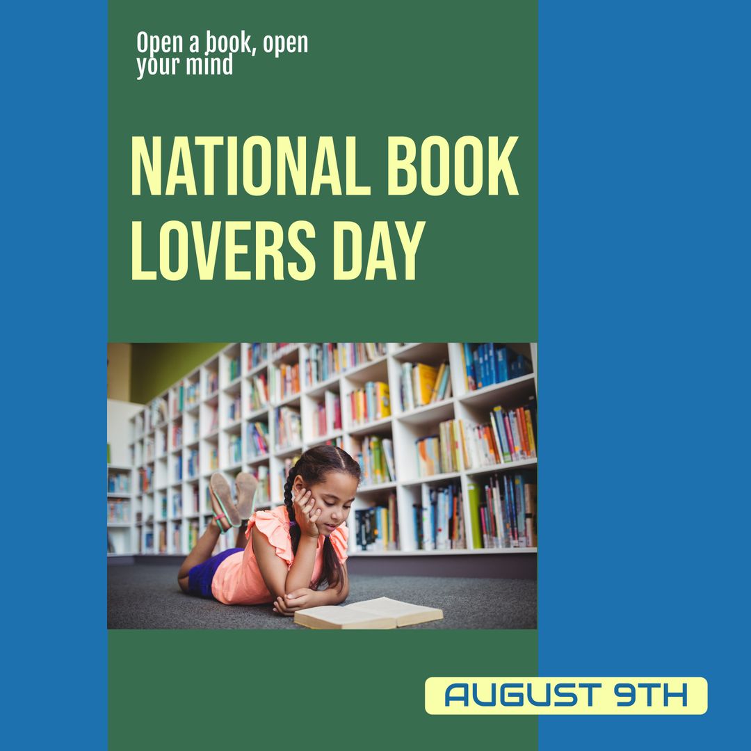 Biracial Girl Engrossed in Reading for National Book Lovers Day