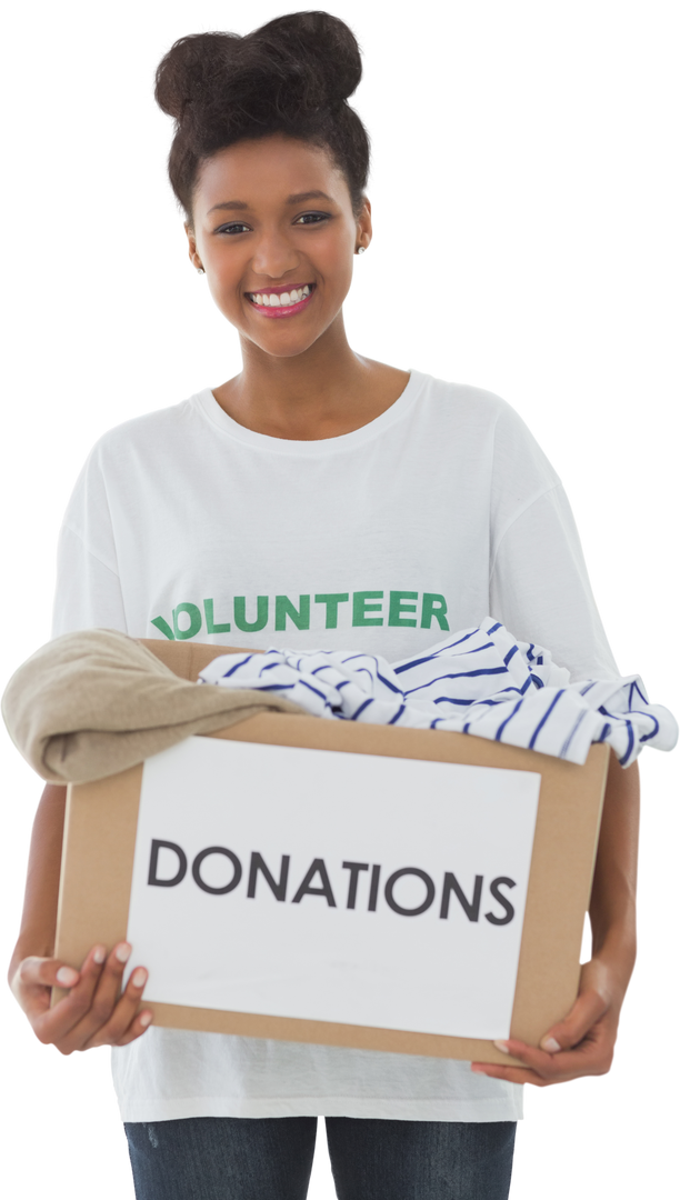 Smiling Young Woman Holding Box of Clothing Donations - Transparent Background - Download Free Stock Images Pikwizard.com