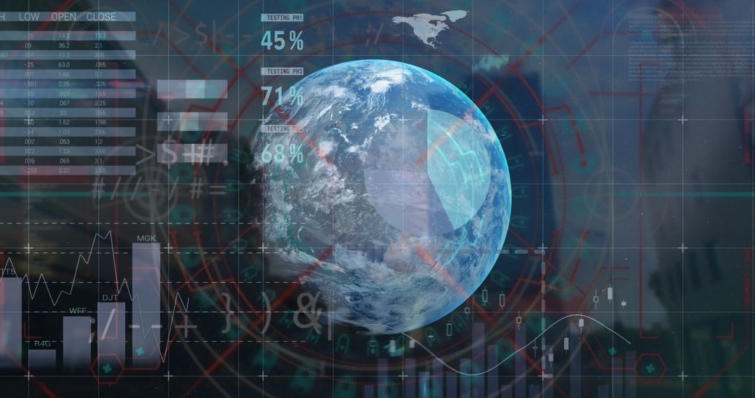 Futuristic Global Analysis Interface with Data Visualizations
