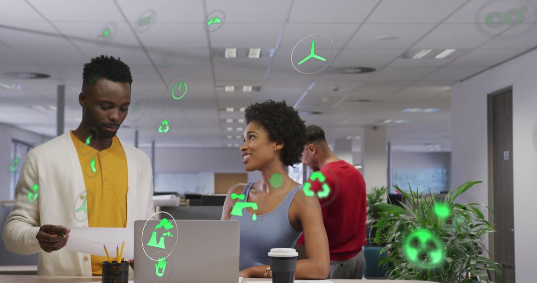 Digital Interface in Office with Diverse Colleagues Collaborating