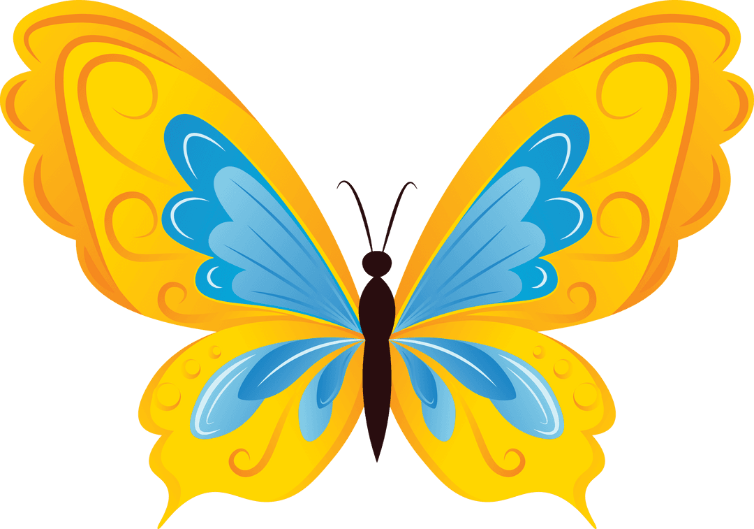 Vibrant Blue and Yellow Butterfly on Transparent Background