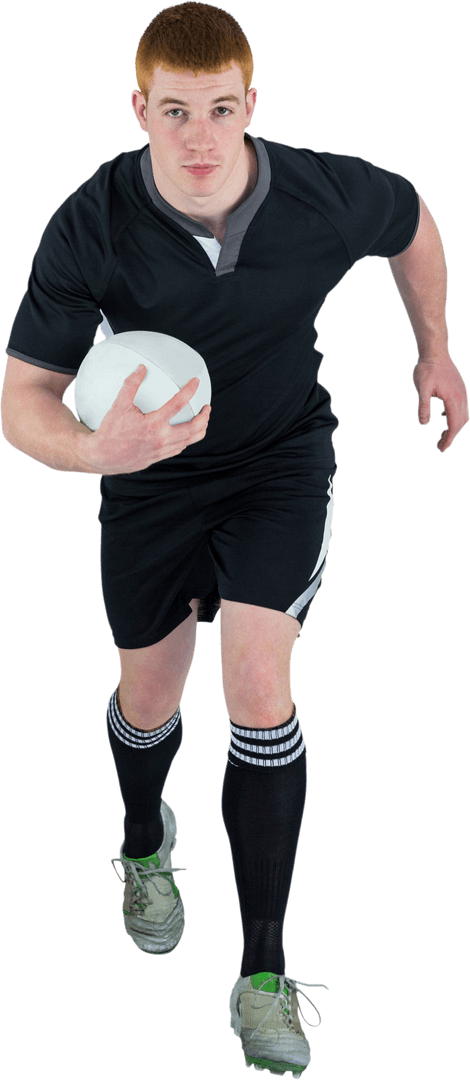 Rugby Player Sprinting Forward with Rugby Ball Transparent