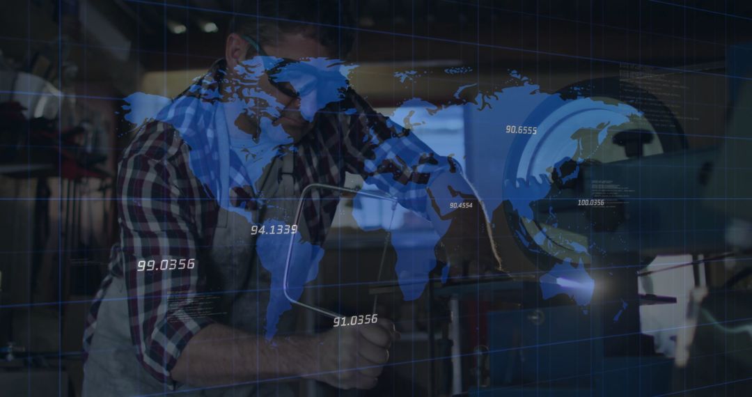 Engineer Precision Machining with World Map Technology Overlay