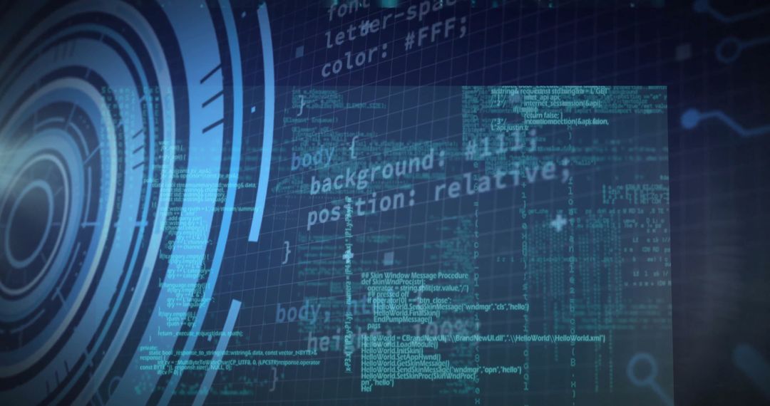 Futuristic HUD Interface with Scrolling Cyber Code