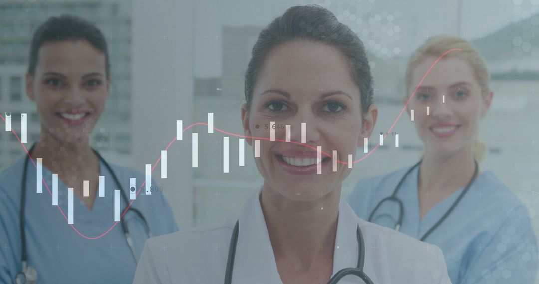 Medical Professionals Analyzing Healthcare Data with Smiles and Confidence