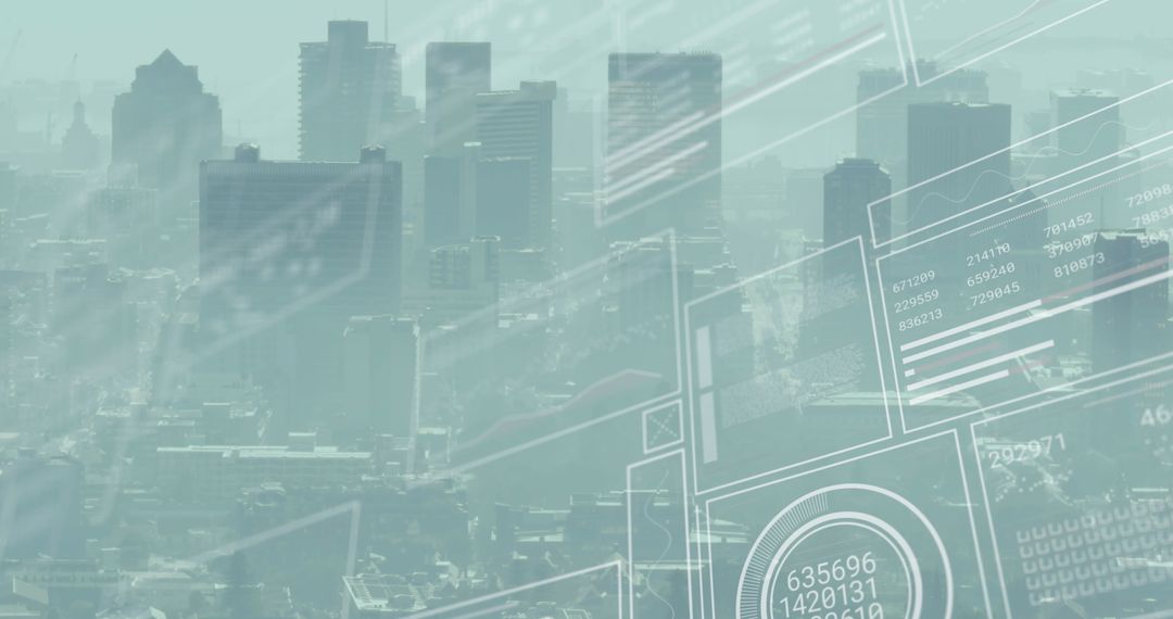 Financial Data Overlay on Cityscape Highlighting Technology