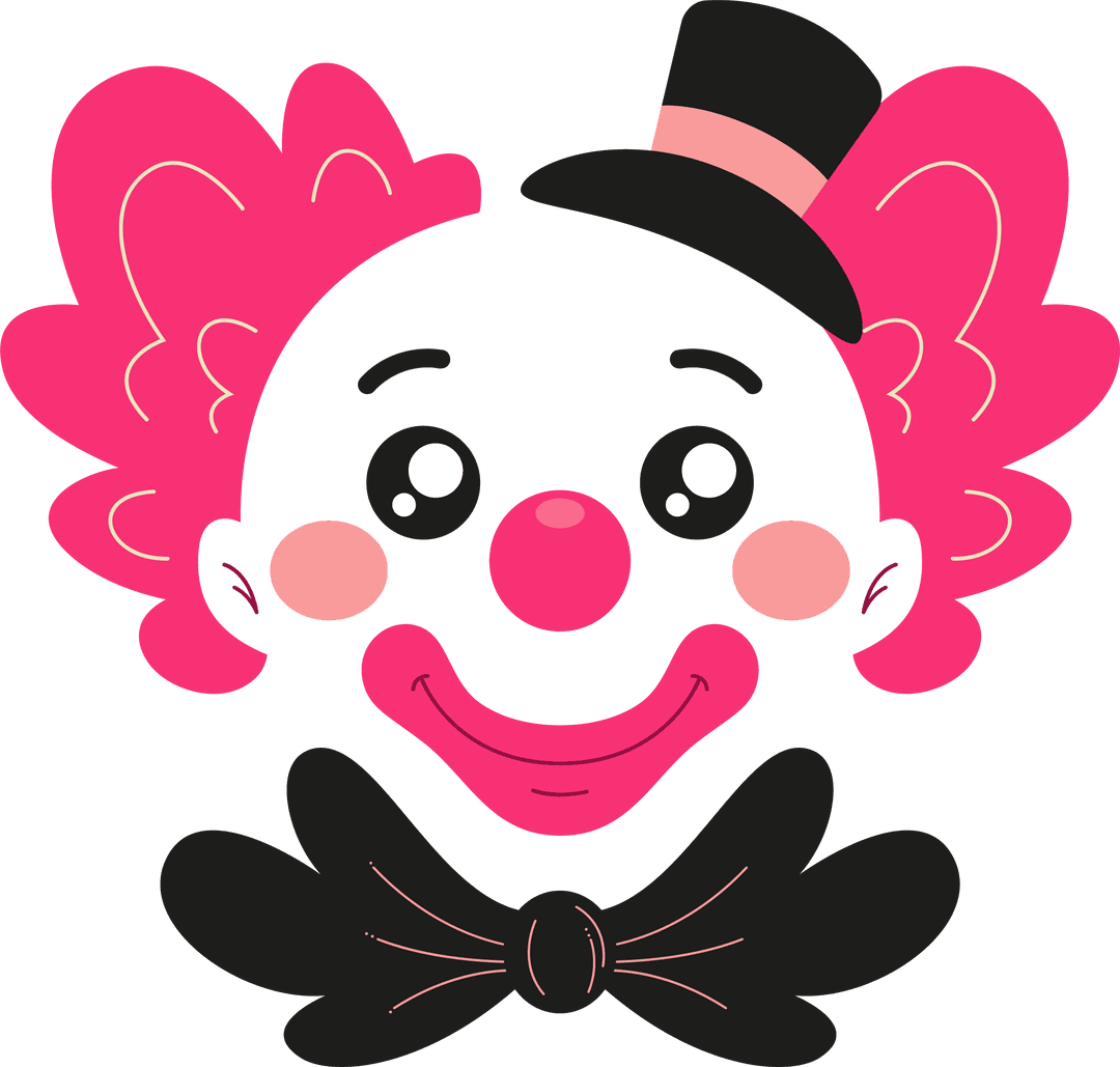Playful Cartoon Clown Head with Top Hat on Transparent Background