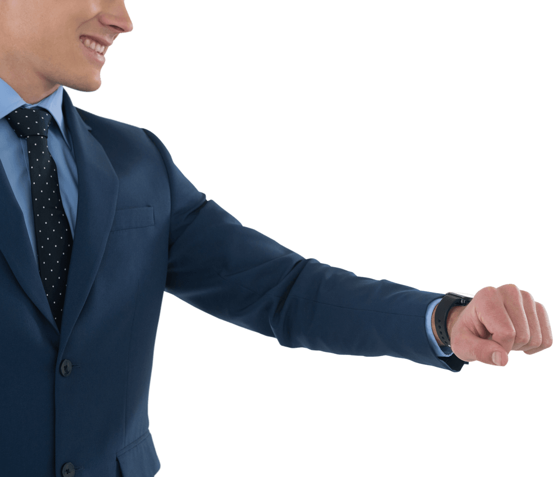 Smiling Businessman with Smart Watch Transparent Background