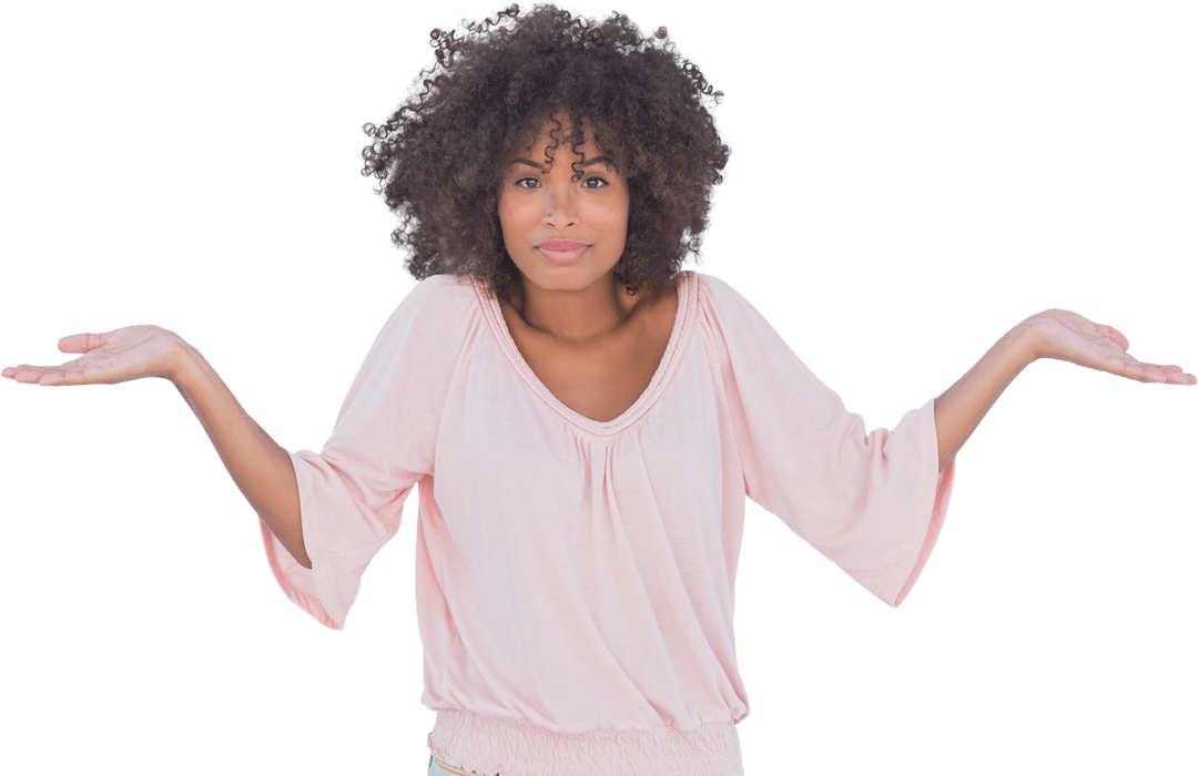 Confused Woman Raising Arms with Transparent Background