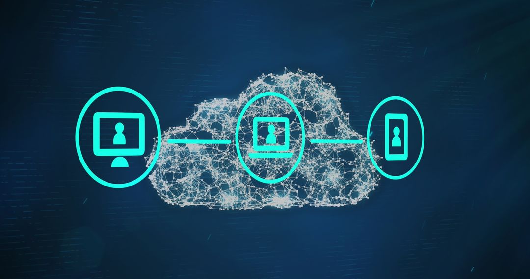 Digital Cloud Network Concept with Connected Icons on Blue Background