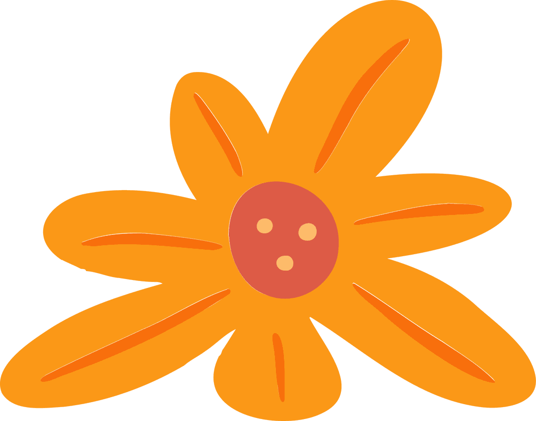 Flat Design Orange Flower with Seven Petals on Transparent Background