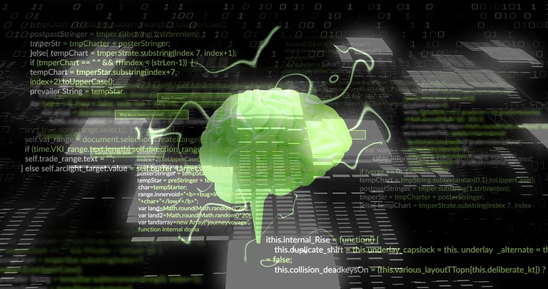 Glowing Brain with Digital Data Processing on Dark Background