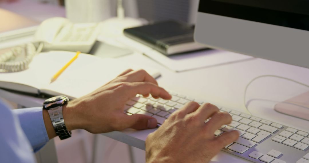 Close-Up of Businessman's Hands Typing on Computer Keyboard - Free Images, Stock Photos and Pictures on Pikwizard.com