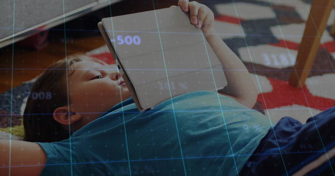 Child Relaxing with Tablet in Comfortable Home Ambiance