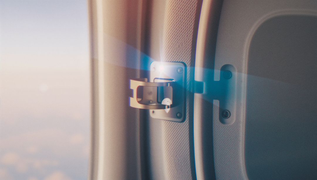 Aircraft Cabin Window Latch Glinting in Sunlight