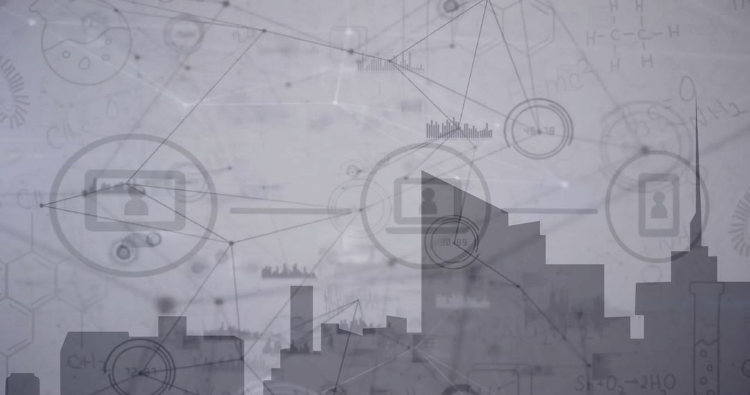 Abstract Global Network Data Processing Above Cityscape