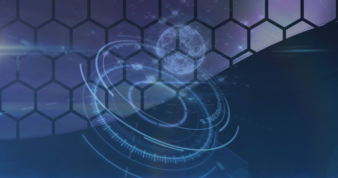 Digital globe with scanning interface and hexagon pattern background
