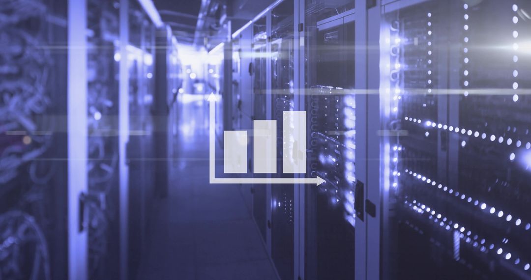 Glowing Server Cabinets with Bar Chart in Data Center