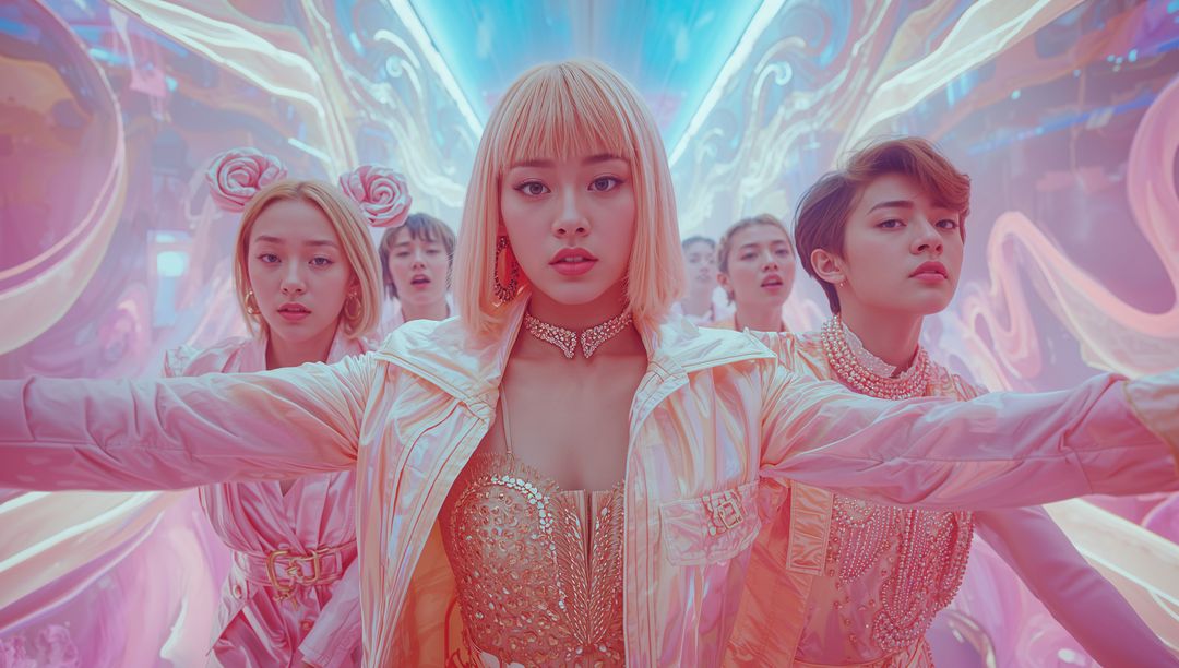 Futuristic Dancers in Luminescent Tunnel with AI Vivid Colors