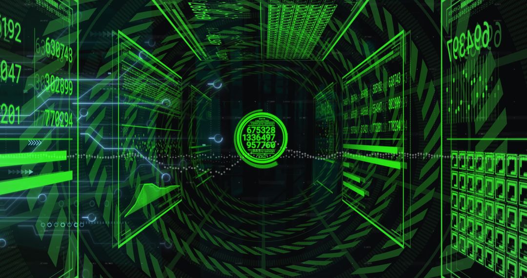 Futuristic Data Processing Interface with Neon Tunnel Effects