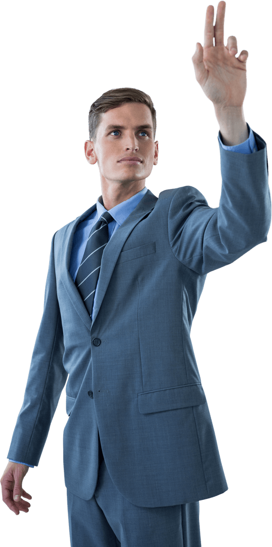 Businessman Touching Transparent Virtual Interface Screen