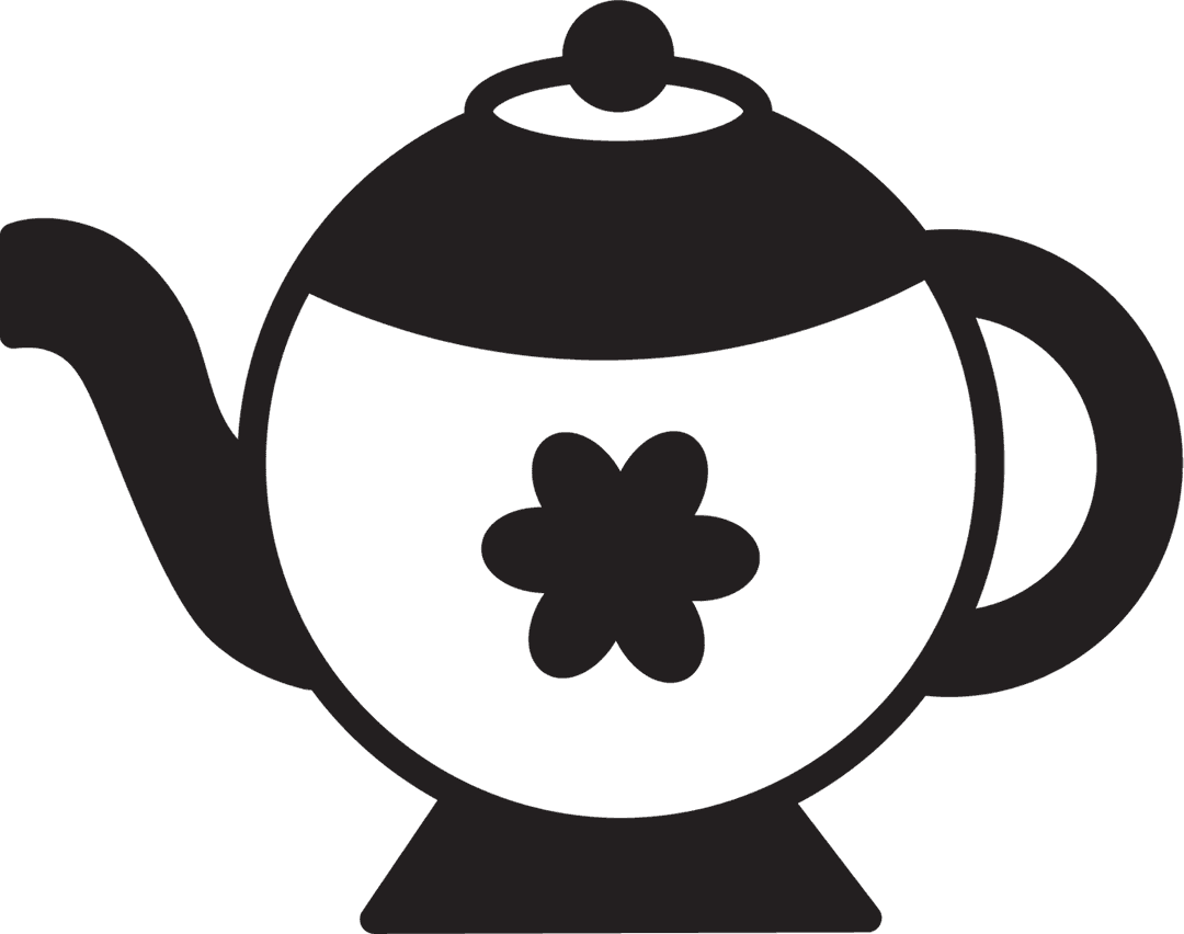 Silhouette Teapot with Flower on Transparent Background