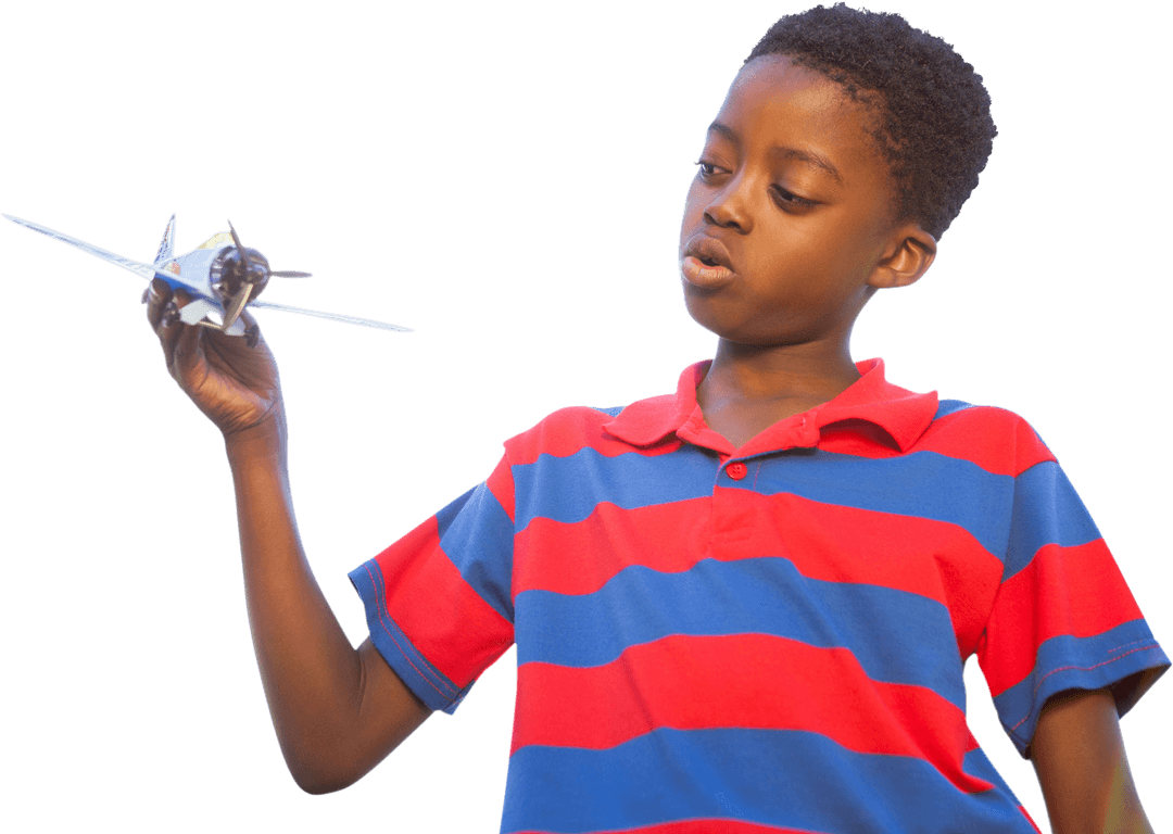 Joyful Child with Toy Airplane on Sunny Day Transparent Background