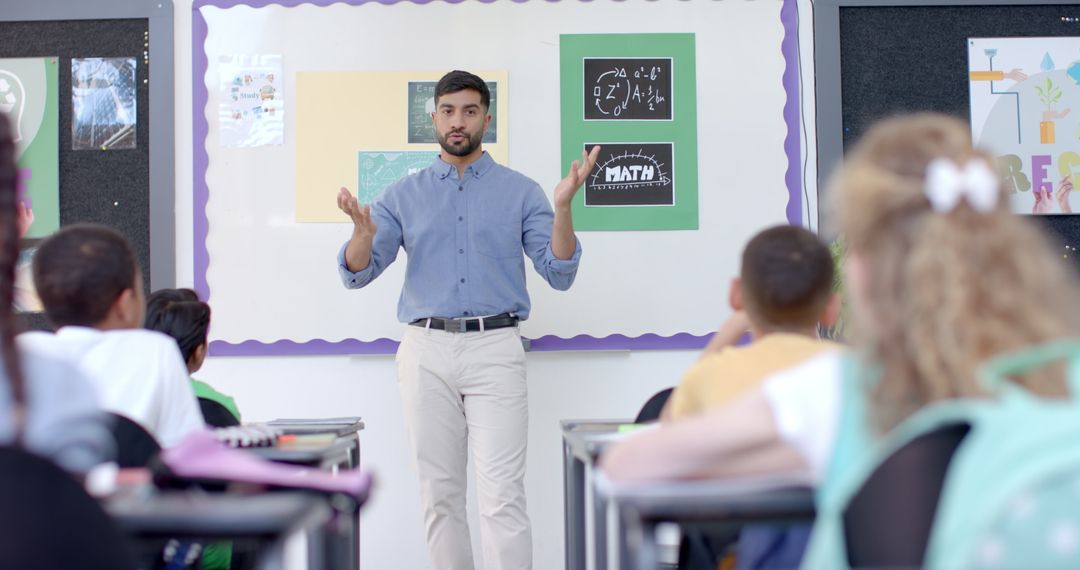 Teacher Conducting Engaging Lesson in Diverse Classroom Setting