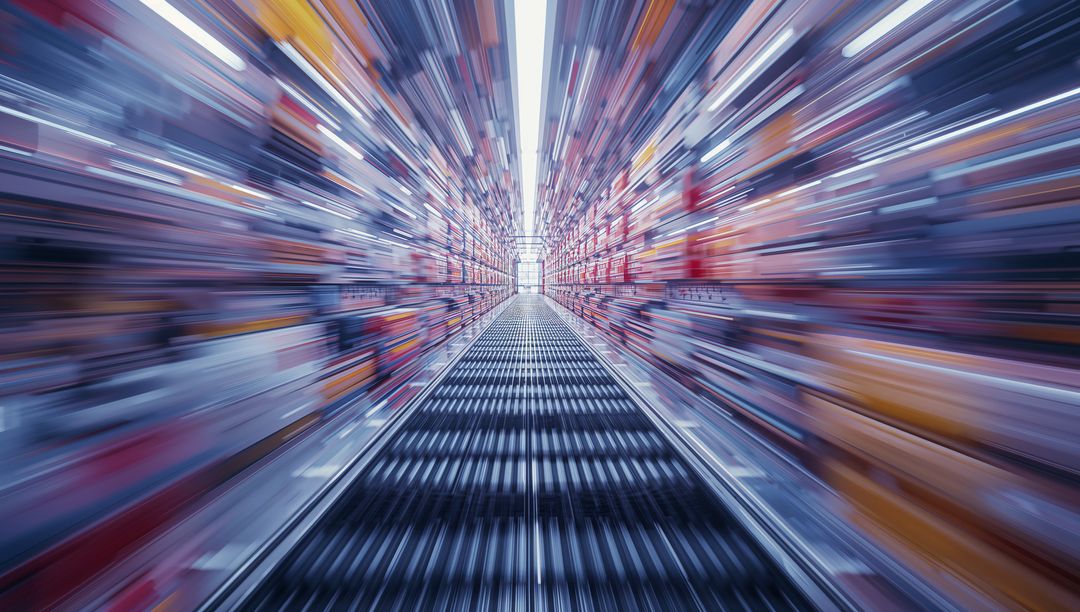 High-Speed Escalator in Futuristic Warehouse Storage