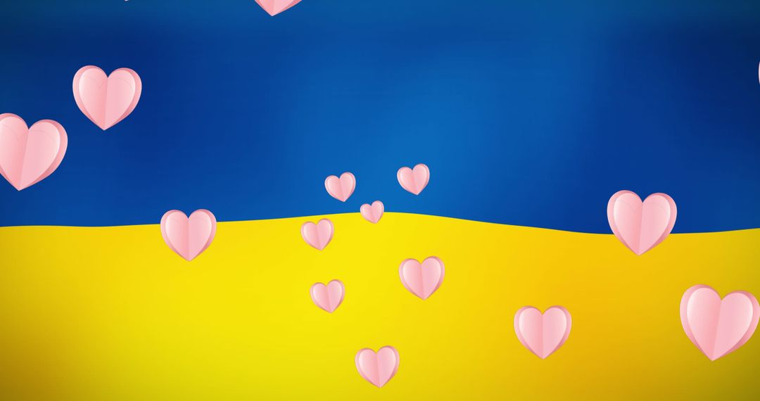 Heart Symbols Over Ukraine Flag for Solidarity and Support