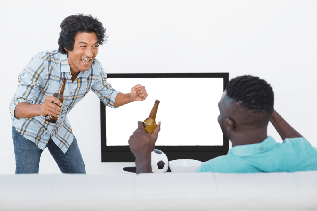 Excited Friends Cheering with Beer in Cohesion on Transparent Background