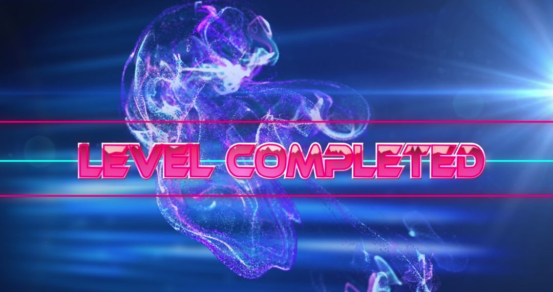 Level Completed Banner with Digital Waves and Light Effect