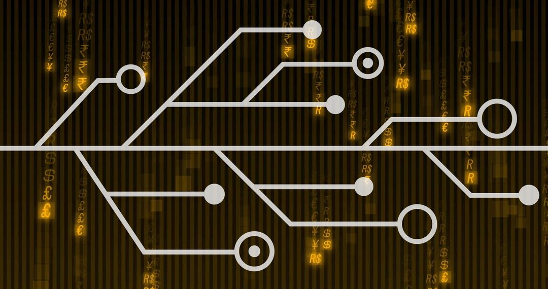 Abstract Digital Network with Falling Matrix Code Symbols