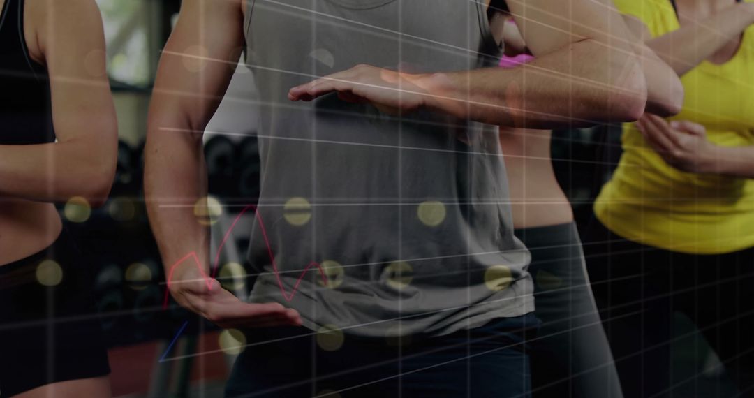 Adults Practicing Tai Chi in Gym with Graph Overlay