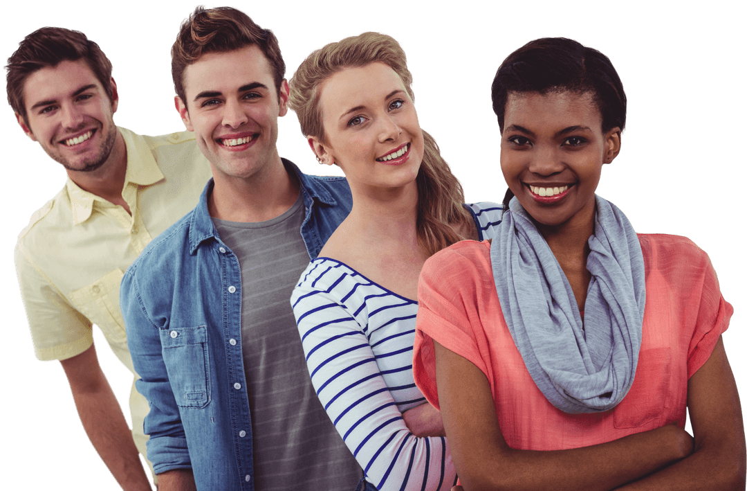 Transparent Group of Smiling Creative Team Standing in Line