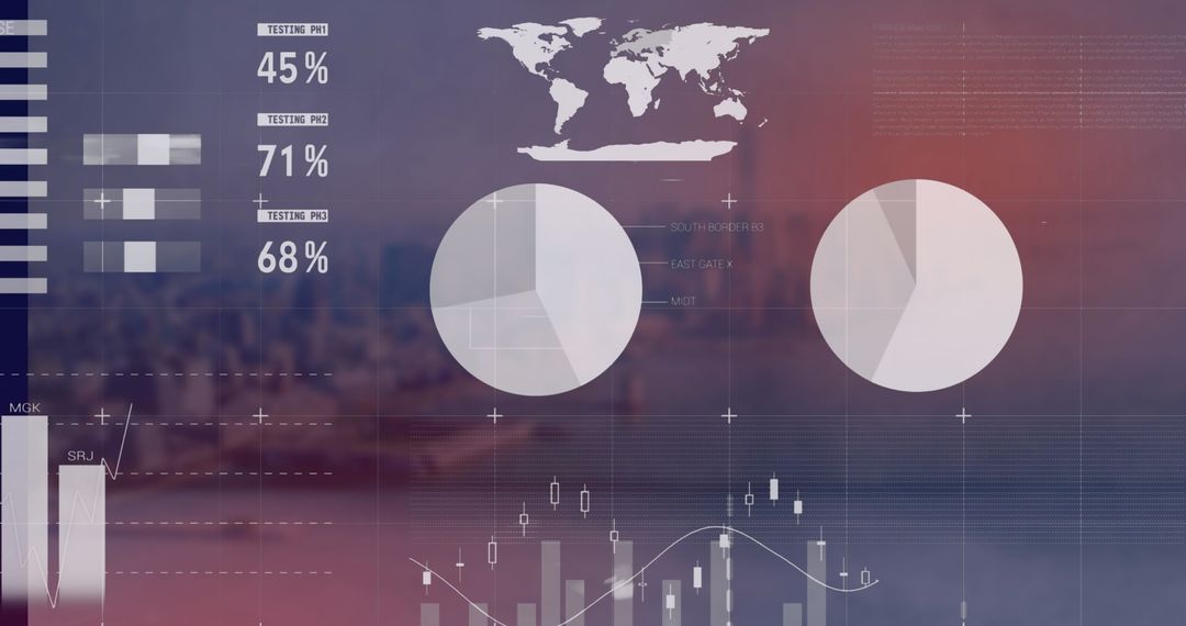Statistical Data Analysis Overlay on Cityscape Background