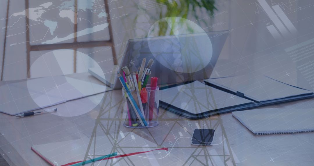 Global Business Data Technology Workspace with Networking Elements