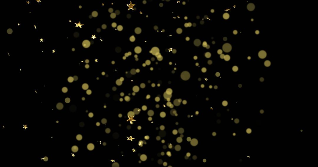 Golden Light Spots and Stars on Black Background for Festive Design