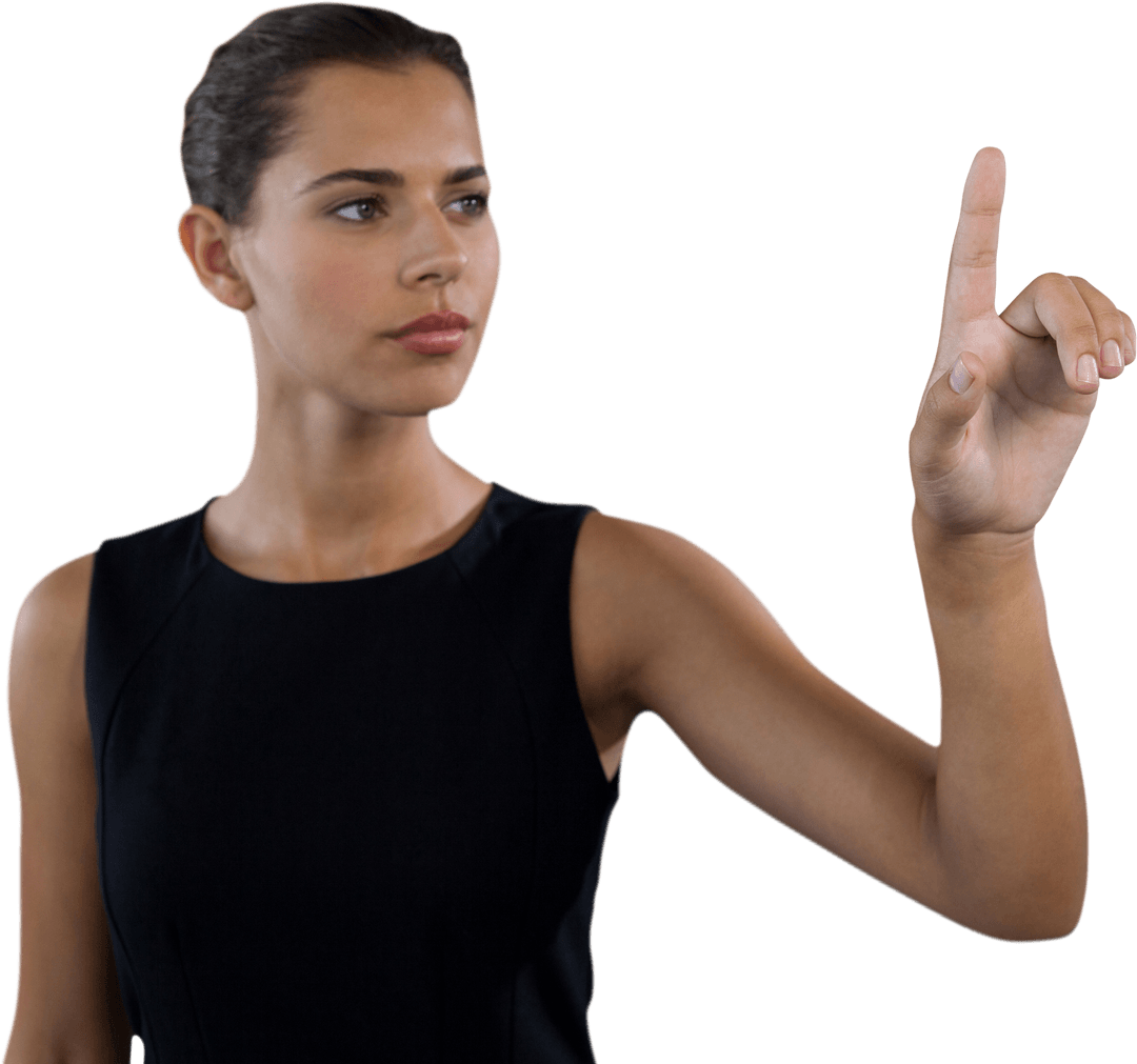 Businesswoman Operating Transparent Virtual Interface Screen