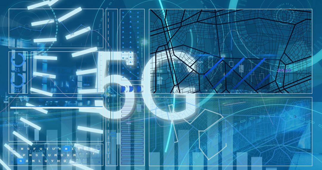 Futuristic 5G Network Interface with Data Visualization