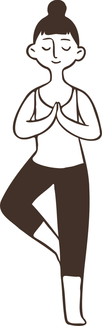 Minimal Line-Art Woman in Yoga Tree Pose on Transparent Background