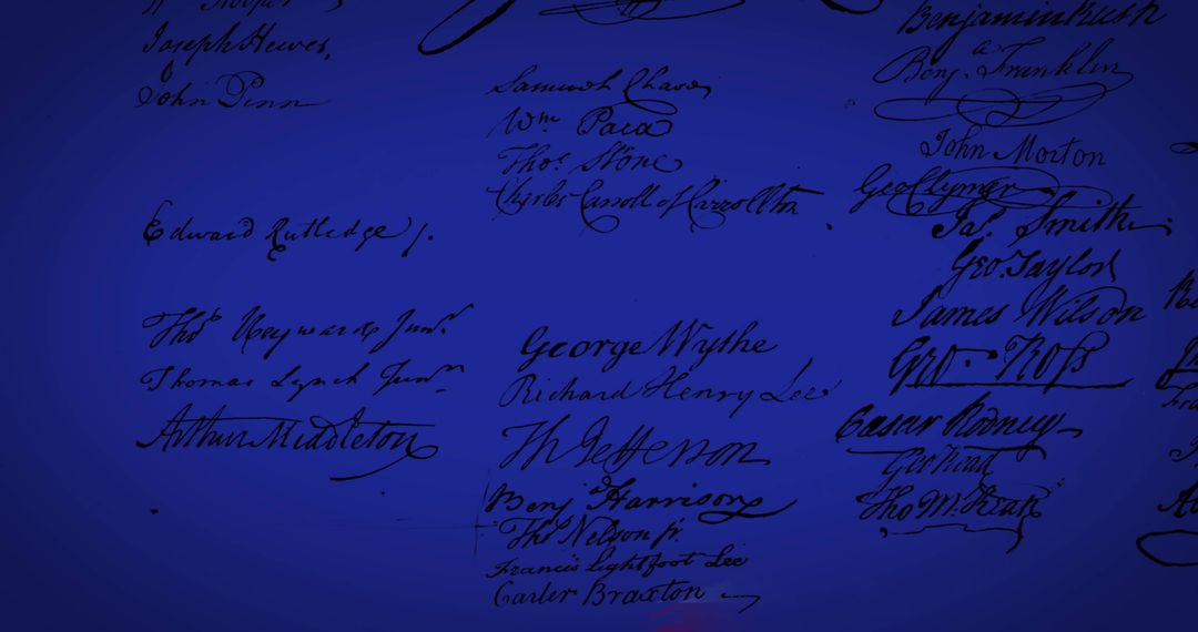 Historic USA Flag Overlay on Declaration Signatures