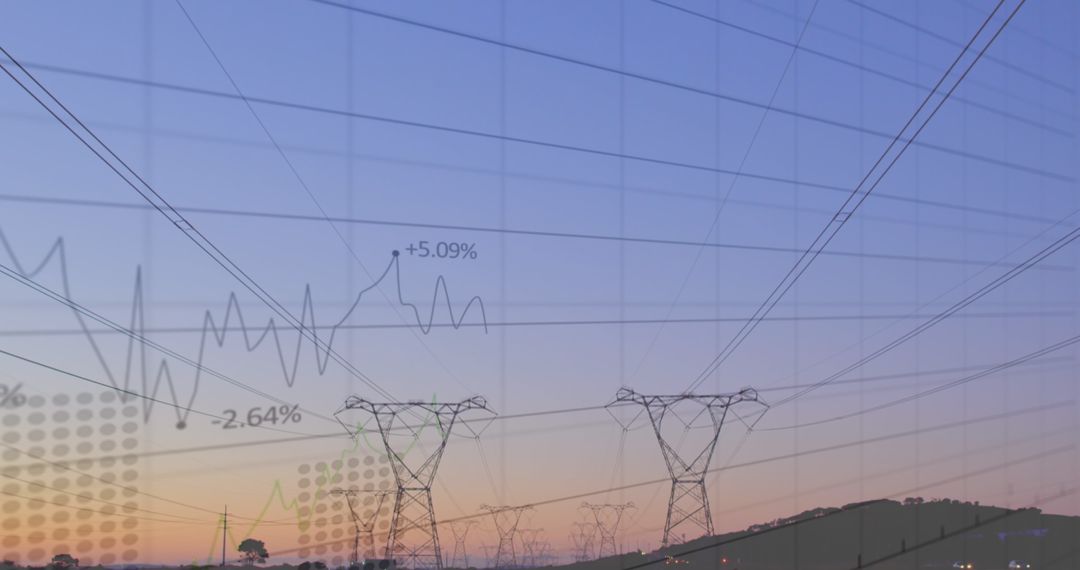 Innovative Financial Data and Power Lines at Dusk