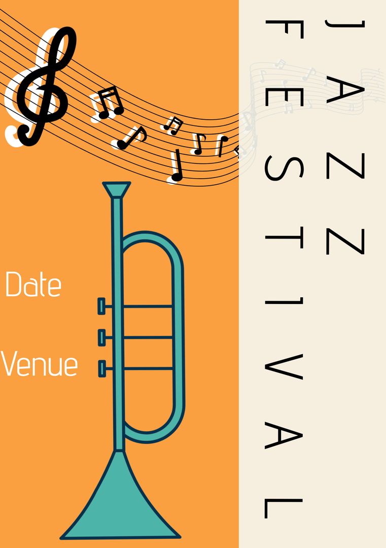 Colorful Jazz Festival Poster with Trumpet and Music Notes