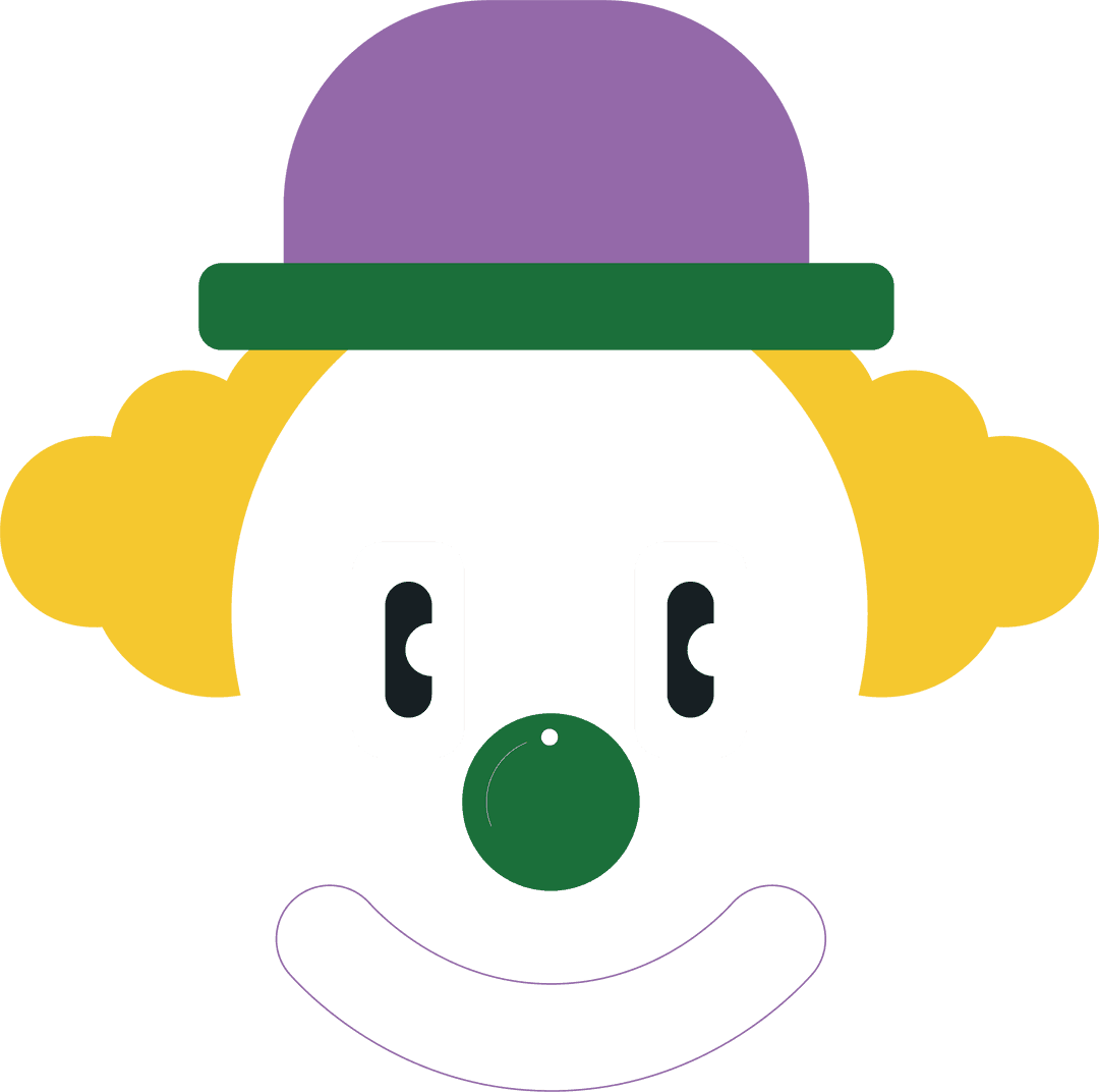 Whimsical Clown Face with Colorful Hat and Hair on Transparent Background