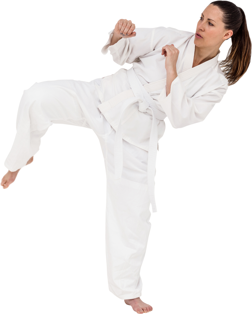 Woman in White Gi Executing Karate Move in Transparent Background - Download Free Stock Images Pikwizard.com