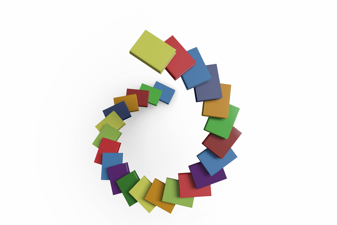 Colorful Spiral of Books on Transparent Background