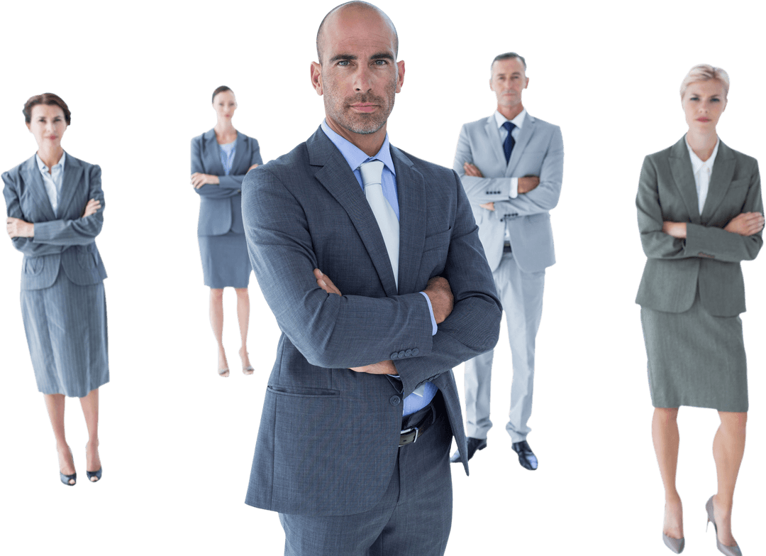 Confident Business Team Standing Together on Transparent Background